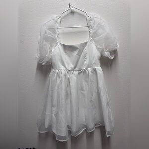 White Babydoll Puff Sleeve Mini Dress